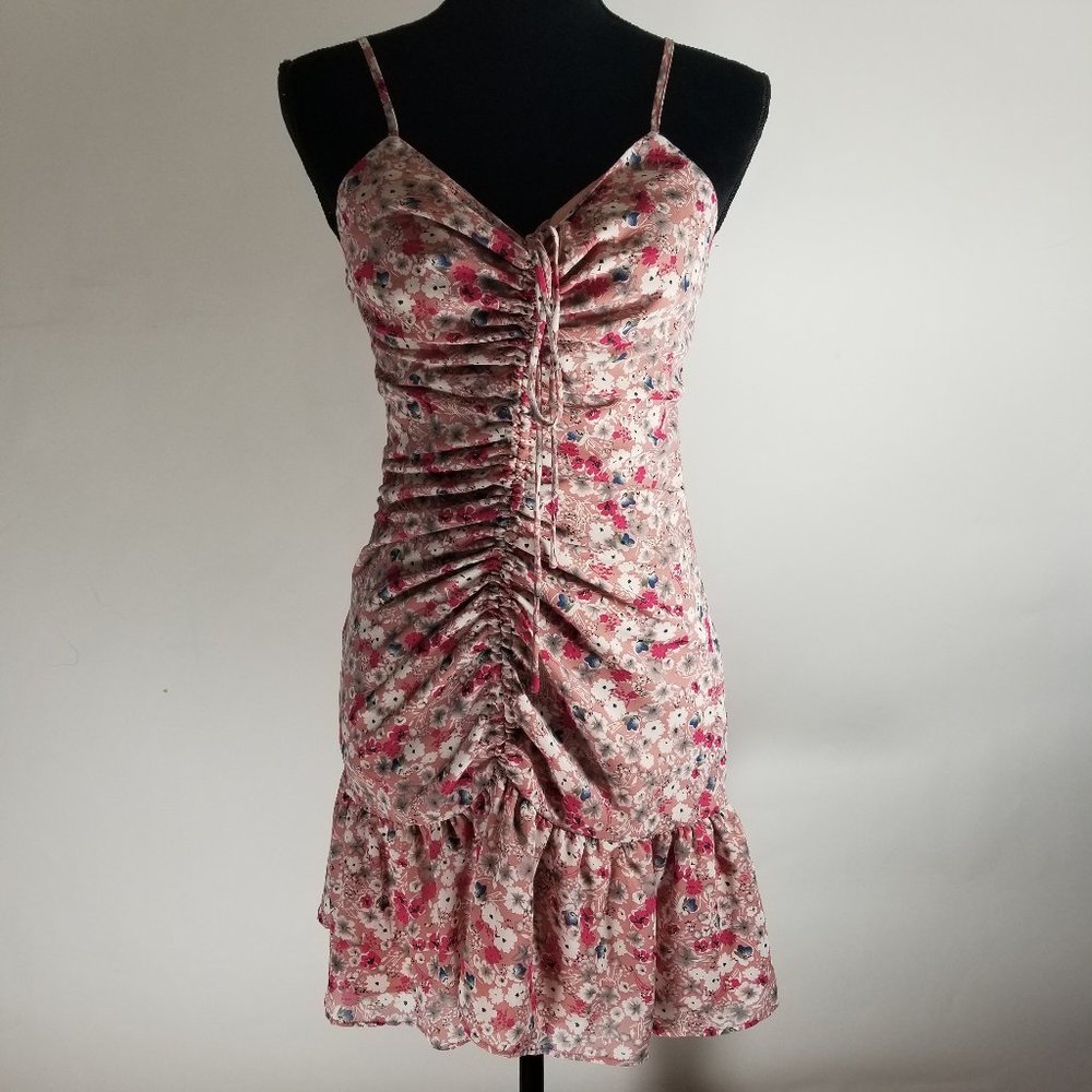 Women's Pink Florals Dress With Side Zipper